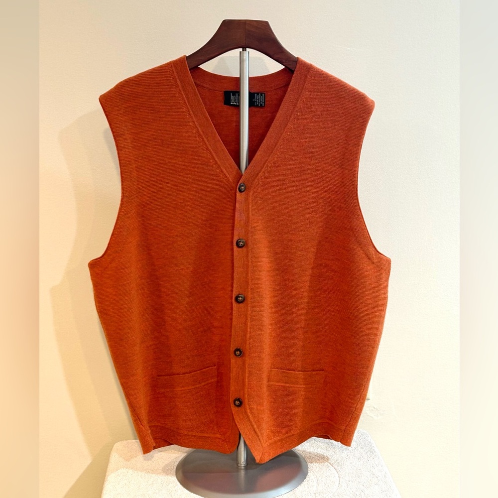 Vtg Belford Rust Orange Button Up Sweater Vest Merino Wool Mens Lg Australia